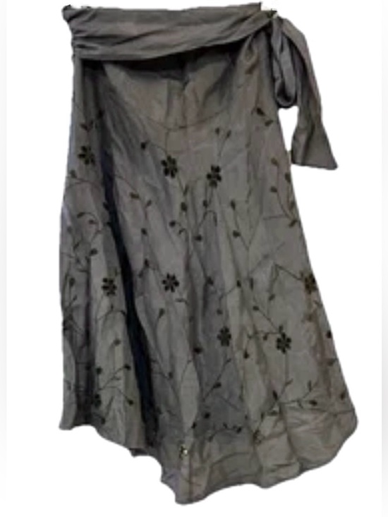 Dresses & Skirts - La Redoute Gray Embroidered A-Line Skirt Overlay Tie Detail